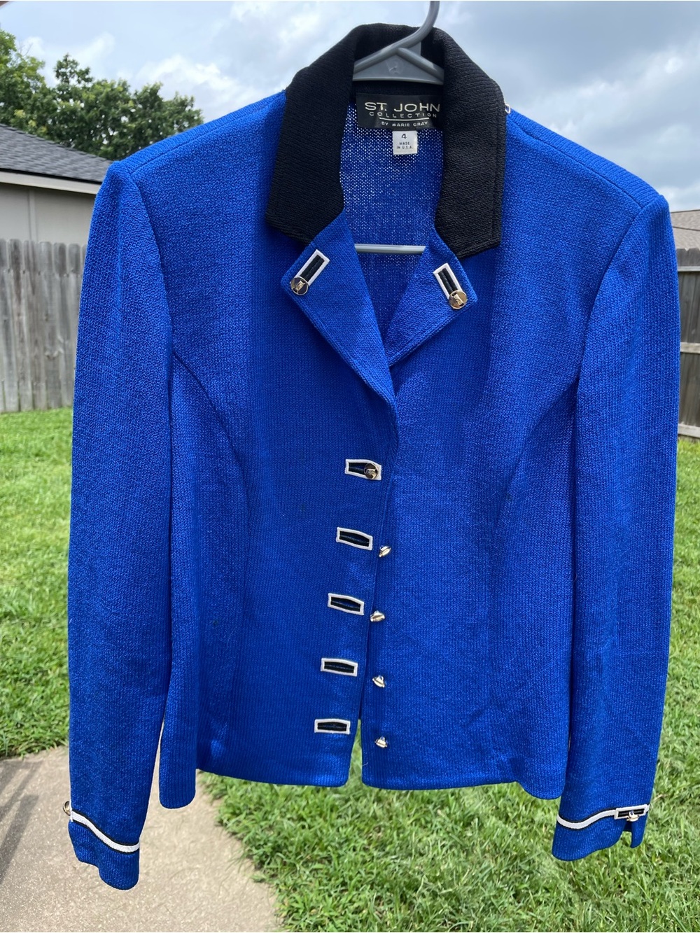 St. John Royal Blue Blazer with Black Collar